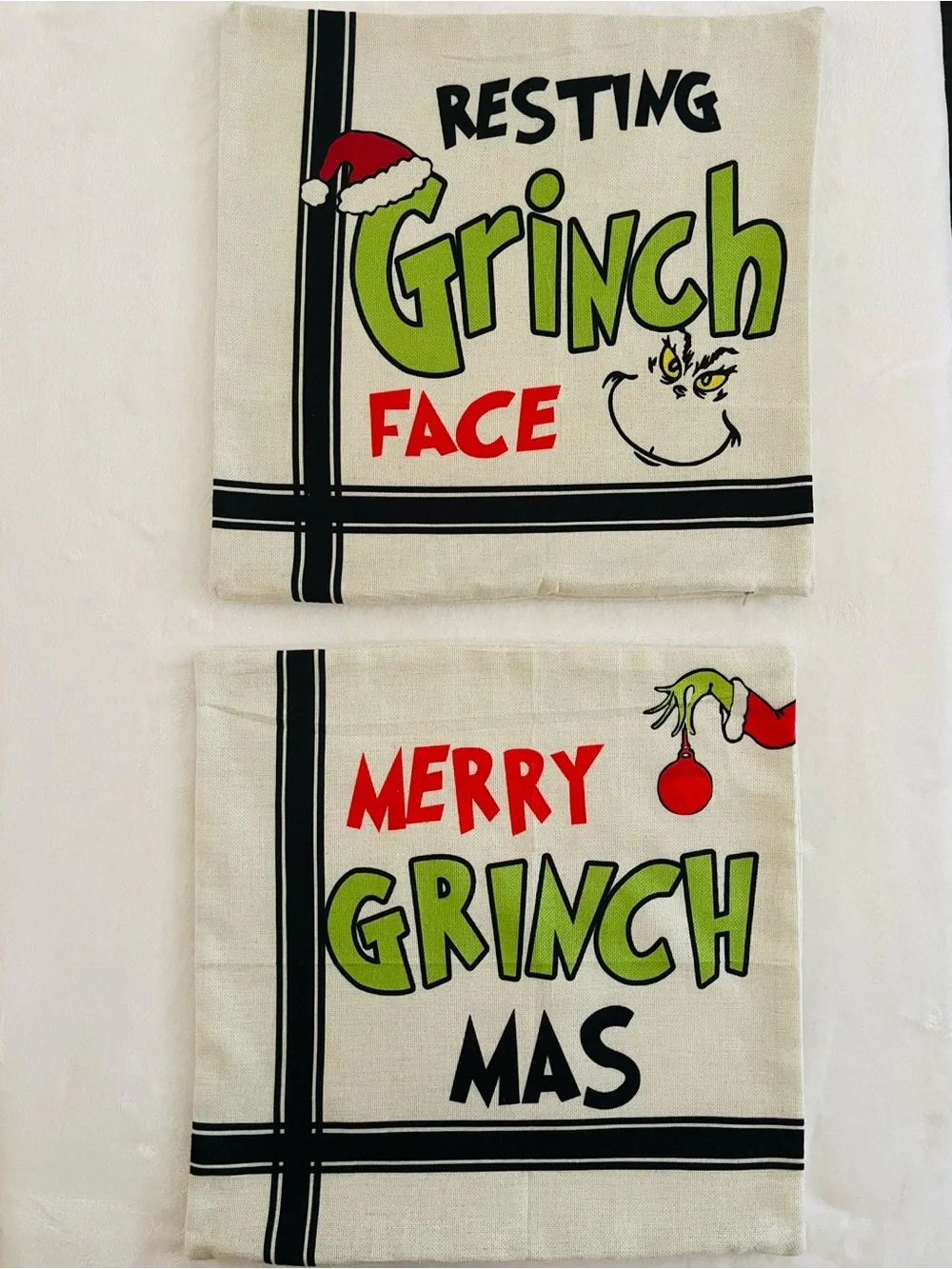 Green Grinch Buffalo Check Holiday Pillow Covers - Set of 4